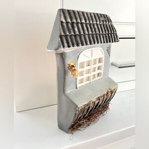 Vintage ceramic miniature house decor wz seedbeads & hay. Hanging or tabletop